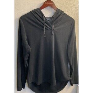 Noire Jasmine Rose L Black Women Hooded Pullover Fitted Stretch Active Top